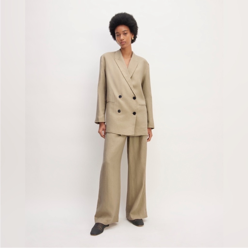 Nwot Everlane European Flax Linen Double-Breasted Khaki Tan Oversized Blazer 6
